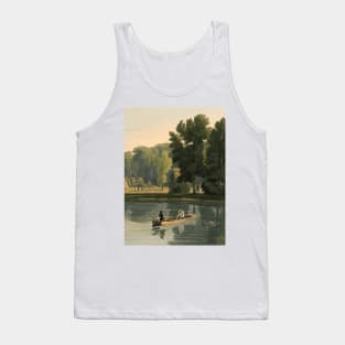 Men fishing in a lake with boat and dog Tank Top